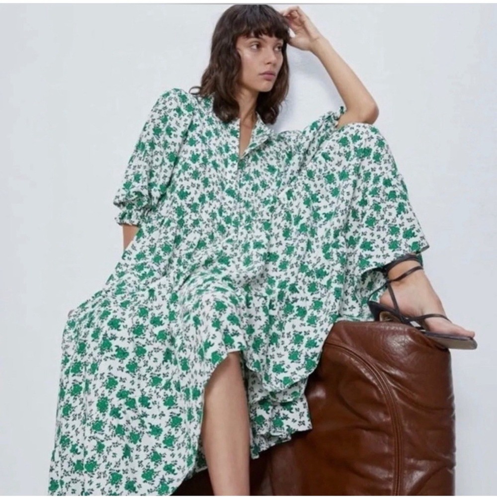 Zara Green Floral Maxi Dress